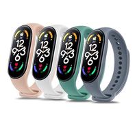 Mugust 4Pack Correas para Xiaomi Mi Band 7 Mujer Hombre,Silicona Coloridos Recambio Suave Pulseras de Repuesto para Xiaomi Mi Smart Band 7(Rosa/Blanco/Verde/Gris Azulado)