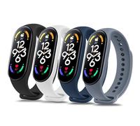 Mugust 4Pack Correas para Xiaomi Mi Band 7 Mujer Hombre,Silicona Coloridos Recambio Suave Pulseras de Repuesto para Xiaomi Mi Smart Band 7(Negro/Blanco/Azul marino/Gris Azulado)