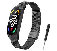 Mugust Correa Para Xiaomi Mi Band 7 Metal Correas,Pulsera de Repuesto de Inoxidable Hebilla Ajustable Correa para Mi Band 7 Metalica para Mujer y Hombre (Negro)