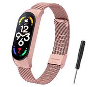 Mugust Correa Para Xiaomi Mi Band 7 Metal Correas,Pulsera de Repuesto de Inoxidable Hebilla Ajustable Correa para Mi Band 7 Metalica para Mujer y Hombre(Rosa)