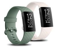 Mugust Paquete de 2 correas de repuesto compatibles con Fitbit Charge 3 / Fitbit Charge 4, correa de reloj deportivo suave para mujeres y hombres, pequeña y grande, Starlight/Aguacate, L 7.1" -8.7"