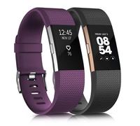 Mugust Paquete de 2 correas para Fitbit Charge 2, correas de repuesto (1 paquete), pulseras deportivas ajustables, pequeño/grande (negro/morado, pequeño (5.5 a 6.7 pulgadas)