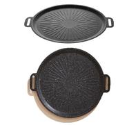 Mugwort Stone Grill Pan, sartén antiadherente para uso en el hogar, Teppanyaki Grill. Partita para hornear de 11.8 pulgadas para horno, estufa, parrilla o fogatas: plancha de hierro fundido vers 38cm