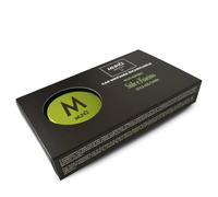 MUHA' Ambientador para coche recargable, fragancia Mosto Supremo, acabados en piel sintética brillante, diámetro 5 cm