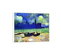 MUHJDYC André Derain Famosa Arte Pintura-Cuadros sobre Lienzo-Marco Blanco Decoracion Salon-Reproducción(Houses at Night, Londres) 80x95cm