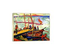 MUHJDYC André Derain Famosa Arte Pintura-Cuadros sobre Lienzo-Marco Plateado Decoracion Salon-Reproducción(Retorno de barcos pesqueros) 60x80cm