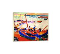 MUHJDYC André Derain Famosa Arte Pintura-Cuadros sobre Lienzo-Marco Plateado Decoracion Salon-Reproducción(barcos pesqueros, colchoura) 80x95cm