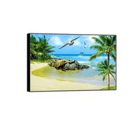 MUHJDYC Cuadro de Paisaje-pájaro Palmera Mar-Impresión en Lienzo-Moderno Arte Marco Negro Decoración Salón Hogar 30x45cm-12x18in