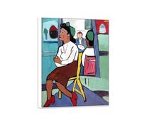 MUHJDYC William H. Johnson Famosa Arte Pintura-Marco Blanco Impresiones en Lienzo Reproducción-Cuadros Decoración Salon(modelo en silla amarilla) 50x65cm