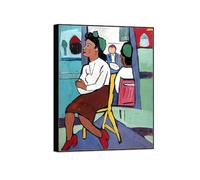 MUHJDYC William H. Johnson Famosa Arte Pintura-Marco Negro Impresiones en Lienzo Reproducción-Cuadros Decoración Salon(modelo en silla amarilla) 80x105cm