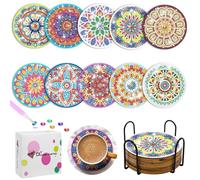 muhogxio 10PCS Posavasos con Soporte, Posavasos de Pintura Diamantes de Arte de Diamantes con Mandala Antideslizantes, Tazas, Jarrones, Velas, Regalo de Inauguración para Cumpleaños, Salón