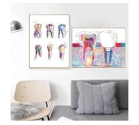 Muholin 2 lienzos impresos para dentista,arte de pared,pintura,medicina,higienista,póster,diente,acuarela,clínica,decoración,arte dental,imagen,implante dental 50x70cmx2 Sin Marco
