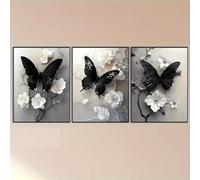 Muholin 3 láminas de arte de pared con mariposas negras en lienzo,adecuadas para sala de estar,dormitorio,baño,comedor,cocina,bar. 40x60cmx3 Sin Marco