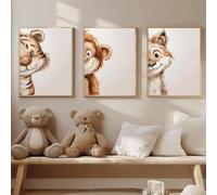 Muholin 3 lienzos con animales lindos,elefante,oso,león,mono,tigre,zorro,acuarela,pósteres,arte de pared,imagen para decoración de pared de habitación infantil. 40x60cmx3 Sin Marco