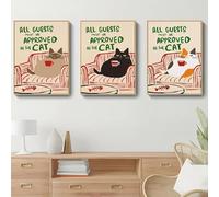 Muholin 3 lienzos decorativos para sala de estar con gatos abstractos. Divertidos Todos los invitados deben ser aprobados por gatos. Decoración para el hogar,láminas y pósteres 60x80cmx3 Sin Marco