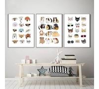 Muholin 3 pósteres de lienzo minimalistas escandinavos con dibujos de cobayas,gatos y perros,gafas,para decoración del hogar,dormitorio y sala de estar. 21x30cmx3 sin marco