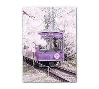 Muholin Cuadro de paisaje con flores moradas,casa,tren,cámara,lavanda,arte minimalista para pared,impresión en lienzo,pósters para decoración del hogar 40x50cm Sin Marco