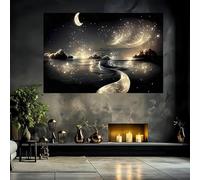 Muholin Impresión artística en lienzo de una noche estrellada de ensueño y luna - Decoración de pared abstracta negra 30x40cm sin marco