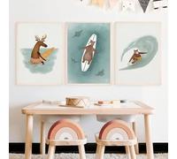 Muholin Pósteres minimalistas de 3 animales surfistas,osos y ciervos,lienzo para pared,decoración del hogar y la sala de estar. 40x60cmx3 Sin Marco