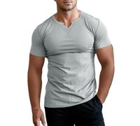 Muhshoiy Hombres Ajustado Manga Corta Henley Camiseta Casual Cuello Pico Camisetas Basic Músculo T-Shirt Color Sólido Camiseta con Estilo De Negocios Top Gris/L