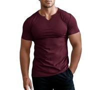 Muhshoiy Hombres Ajustado Manga Corta Henley Camiseta Casual Cuello Pico Camisetas Basic Músculo T-Shirt Color Sólido Camiseta con Estilo De Negocios Top Rojo/M