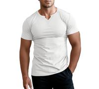 Muhshoiy Hombres Ajustado Manga Corta Henley Camiseta Casual Cuello Pico Camisetas Basic Músculo T-Shirt Color Sólido Camiseta con Estilo De Negocios Top Blanco/XL
