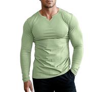 Muhshoiy Hombres Ajustado Manga Larga Henley Camiseta Casual Cuello Pico Camisetas Basic Músculo T-Shirt Color Sólido Camiseta con Estilo De Negocios Top Verde/S