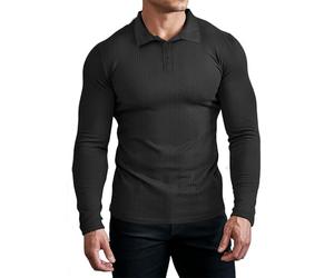 Muhshoiy Polo para Hombre Manga Larga/Corta Corte Entallado Ribbed T-Shirt Básico Golf Tennis Poloshirt Elástico Color Sólido Camiseta Top