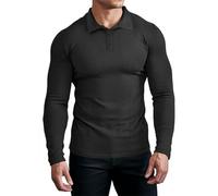 Muhshoiy Polo para Hombre Manga Larga Corte Entallado Ribbed T-Shirt Básico Golf Tennis Poloshirt Elástico Color Sólido Camiseta Top Negro/L