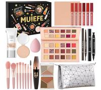Muiefe Set Maquillaje Mujer, Estuche Regalo Maquillaje Adolescentes Chica, Kit de Maquillaje Profesional Completo con Paleta Sombras de Ojos, Rímel, Gloss Labios, Línea Ojos, Pinceles, Bolsa de Viaje