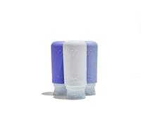 Muitomas, Botellas de viaje con funda transparente, 3 botellas de viaje de silicona de 98 ml, recipientes para líquidos de silicona, color lila