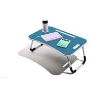 Muitomas, Mesa para Smart Working, Escritorio Plegable de plástico y Metal, Plegable con portavasos y Soporte para Tablet, para Cama y sofá, 60 x 40 x 30 cm, Color Azul petróleo