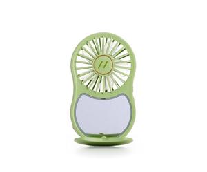 Muitomas, Mini Ventilador Portátil Recargable, 3 Velocidades, Entrada USB-C, con Espejo Integrado y Luz, Color Verde Salvia