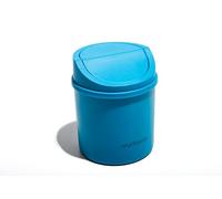 Muitomas, Papelera de escritorio mini, con puerta abatible y tapa extraíble, compacta para escritorio y oficina, 130 x 130 x 170 mm, color azul