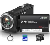 Muitune Videocámara QHD 2.7K 50MP 16X zoom digital Vlogging Cámara con luz de relleno LED para YouTube, 2.8 pulgadas 270 grados rotación LCD videocámara con tarjeta SD de 32 GB y dos baterías