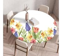 Muiuou Mantel Redondo, Flores Imprimir Manteles Redonda con Bordes Elásticos, Antimanchas Impermeable Lavable Manteles Cocina Comedor Jardín Festival Decoración (Diámetro 120cm,Flores 7)