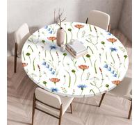 Muiuou Mantel Redondo Impermeable Antimanchas, Flores Imprimir Manteles Mesa Redonda con Bordes Elásticos, Lavable Manteles Cocina Comedor Jardín Decoración Hogar (Diámetro 110cm,Estilo 15)