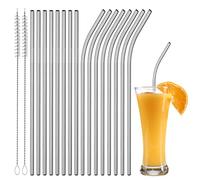 mujaxect - Paja de acero inoxidable, 16 piezas de 304 pajitas reutilizables de acero inoxidable, 8 rectas + 8 curvas + 2 cepillos de limpieza, adecuados para todo tipo de bebidas