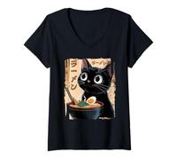 Mujer ラーメン Gato Ramen Japonés Kawaii Anime Arte Fideos Manga Camiseta Cuello V