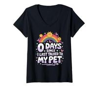 Mujer 0 días desde la última vez que hablé con mi mascota Humor Pet Funny Meme Camiseta Cuello V
