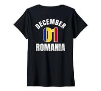 Mujer 01 de diciembre Rumania Día Nacional Ziua Naionala a Romaniei Camiseta Cuello V