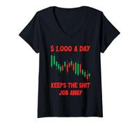 Mujer $1.000 al día Mantiene el Trabajo de Mierda lejos Inversor de Forex Trading Camiseta Cuello V