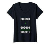 Mujer 1+1=10 Binario Matemáticas Broma Programador Humor Camiseta Cuello V