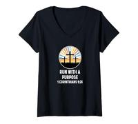 Mujer 1 Corintios 9:26 Dios Propósito Cristiano Cross Run Runner Camiseta Cuello V