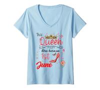 Mujer 1 de Junio Cumpleaños Esta Reina nació el 1 de Junio Camiseta Cuello V