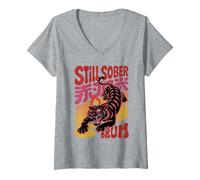 Mujer 1 Year Still Sober Bruh Tiger NA Mamá Sobriedad Objetivo Gángster Camiseta Cuello V