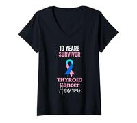 Mujer 10 años de sobreviviente Libre de cáncer de tiroides Camiseta Cuello V
