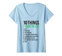 Mujer 10 Cosas que quiero en mi vida Gatos Más Gatos Hombre Camiseta Cuello V