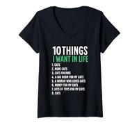 Mujer 10 Cosas que quiero en mi vida Gatos Más Gatos Hombre Camiseta Cuello V