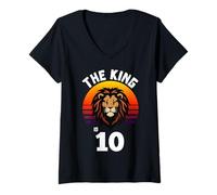 Mujer 10 cumpleaños Animal León El Rey Tiene 10 años Divertido Camiseta Cuello V